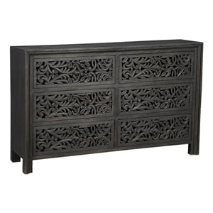 Pemberly Row 6-drawer Floral Carved Solid Wood Dresser in Black