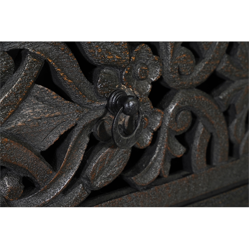 Pemberly Row 6-drawer Floral Carved Solid Wood Chest in Black