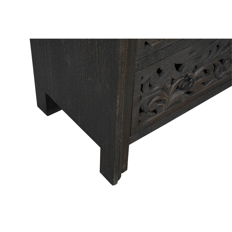 Pemberly Row 6-drawer Floral Carved Solid Wood Chest in Black