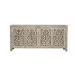 Pemberly Row 4-Door Floral Carved Solid Wood Sideboard in Gray