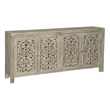 Pemberly Row 4-Door Floral Carved Solid Wood Sideboard in Gray