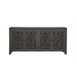 Pemberly Row 4-Door Floral Carved Solid Wood Sideboard in Black