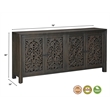 Pemberly Row 4-Door Floral Carved Solid Wood Sideboard in Black