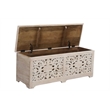 Pemberly Row Floral Carved Solid Wood Storage Ottoman in White