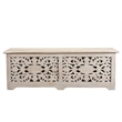 Pemberly Row Floral Carved Solid Wood Storage Ottoman in White