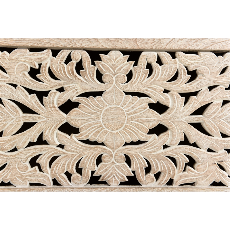 Pemberly Row Floral Carved Solid Wood Storage Ottoman in White