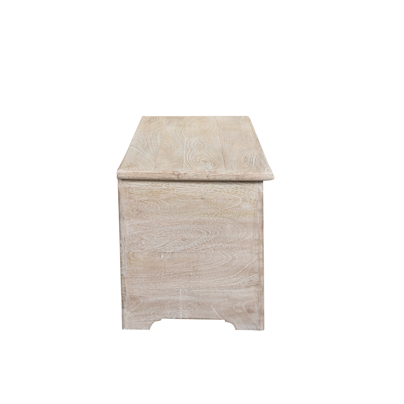 Pemberly Row Floral Carved Solid Wood Storage Ottoman in White