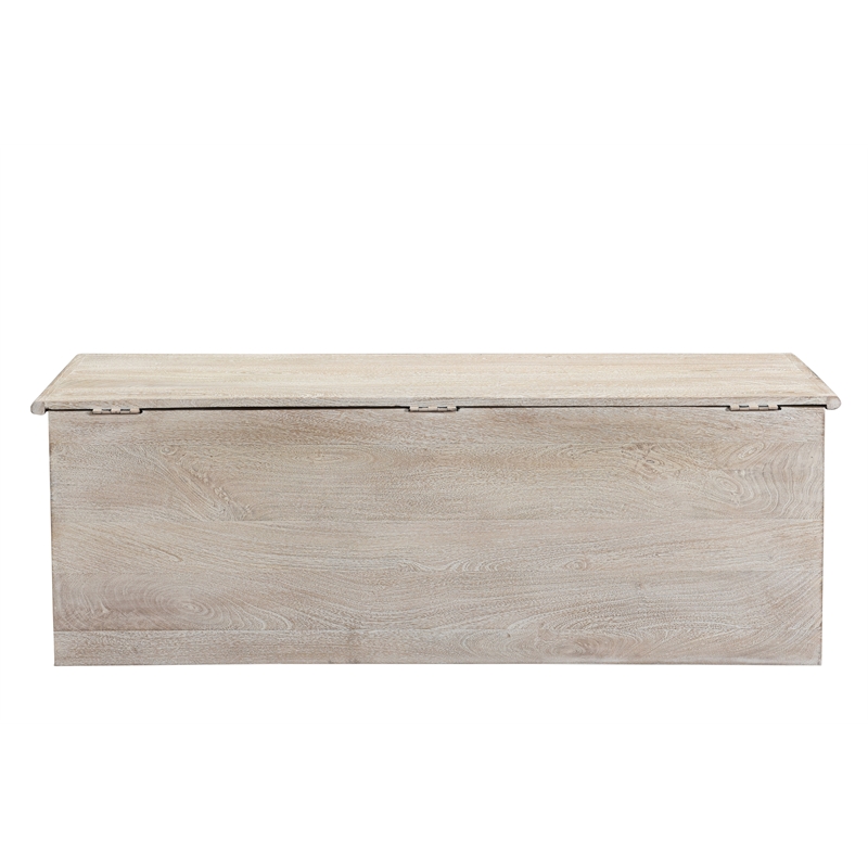 Pemberly Row Floral Carved Solid Wood Storage Ottoman in White