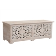Pemberly Row Floral Carved Solid Wood Storage Ottoman in White