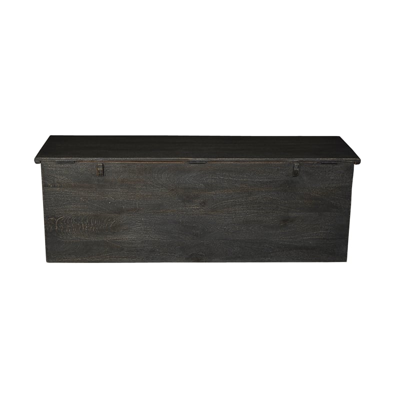 Pemberly Row Floral Carved Solid Wood Storage Ottoman in Black