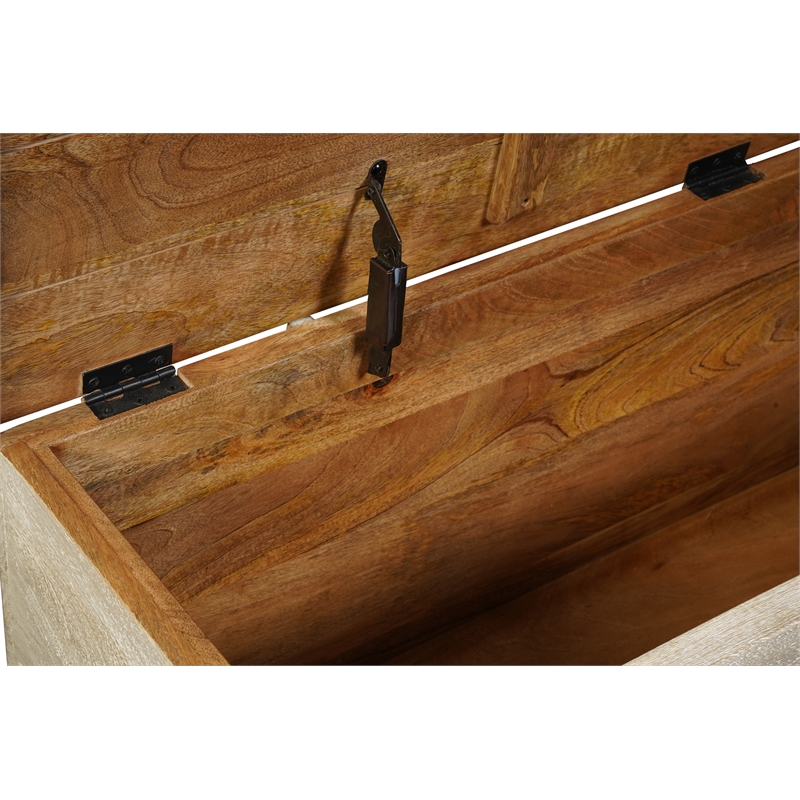 Pemberly Row Floral Carved Solid Wood Storage Ottoman in Gray