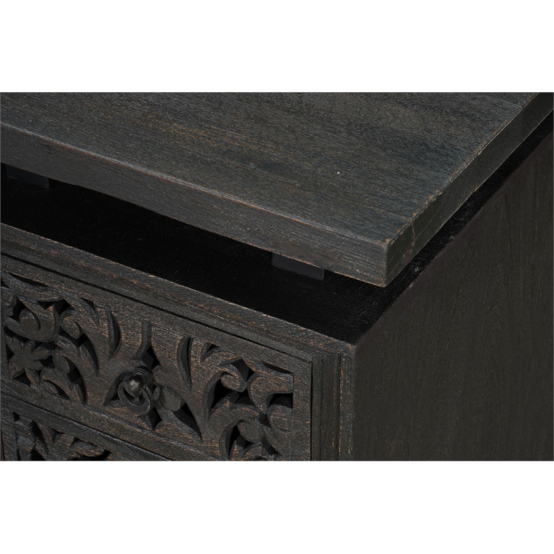 Pemberly Row 3-drawer 1-Door Floral Carved Solid Wood Desk in Black