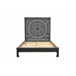 Pemberly Row Traditional Floral Carved Solid Wood Queen Bed in Black