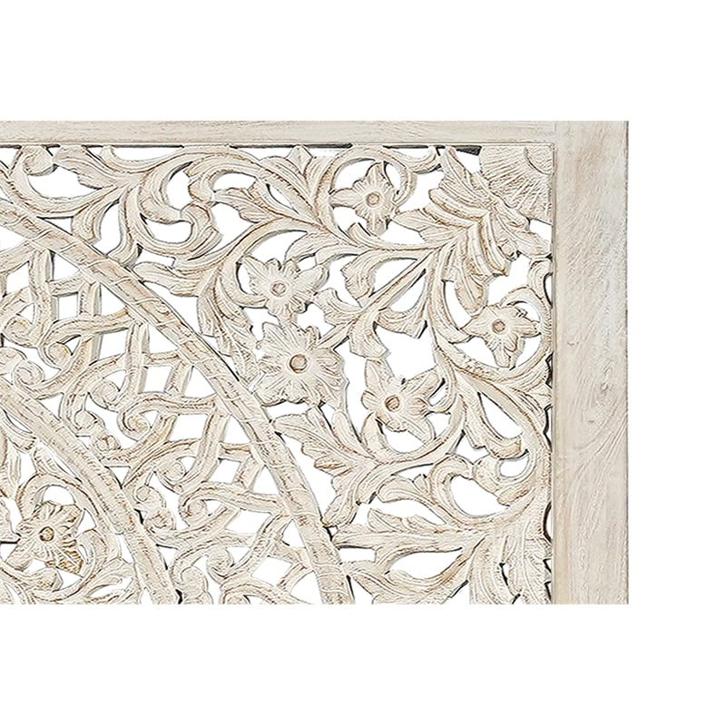 Pemberly Row Traditional Floral Carved Solid Wood King Bed in White