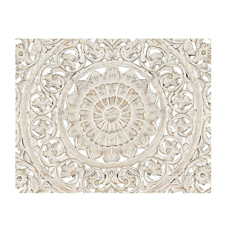 Pemberly Row Traditional Floral Carved Solid Wood King Bed in White