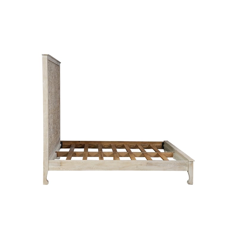 Pemberly Row Traditional Floral Carved Solid Wood King Bed in White