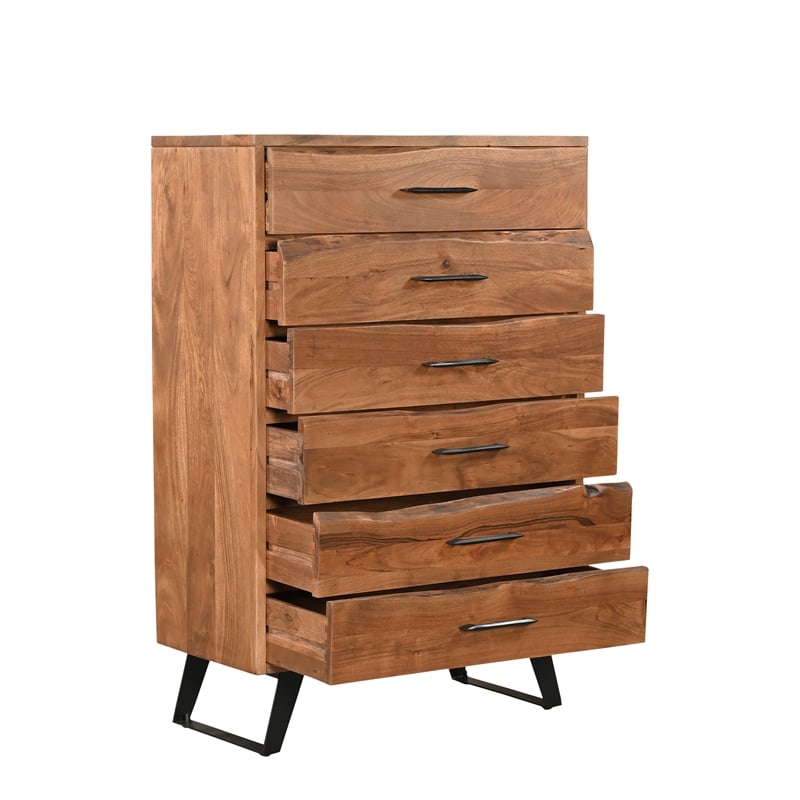 Pemberly Row 5-drawer Live Edge Solid Wood Chest in Brown/Black