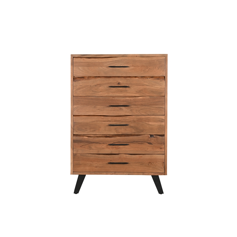Pemberly Row 5-drawer Live Edge Solid Wood Chest in Brown/Black