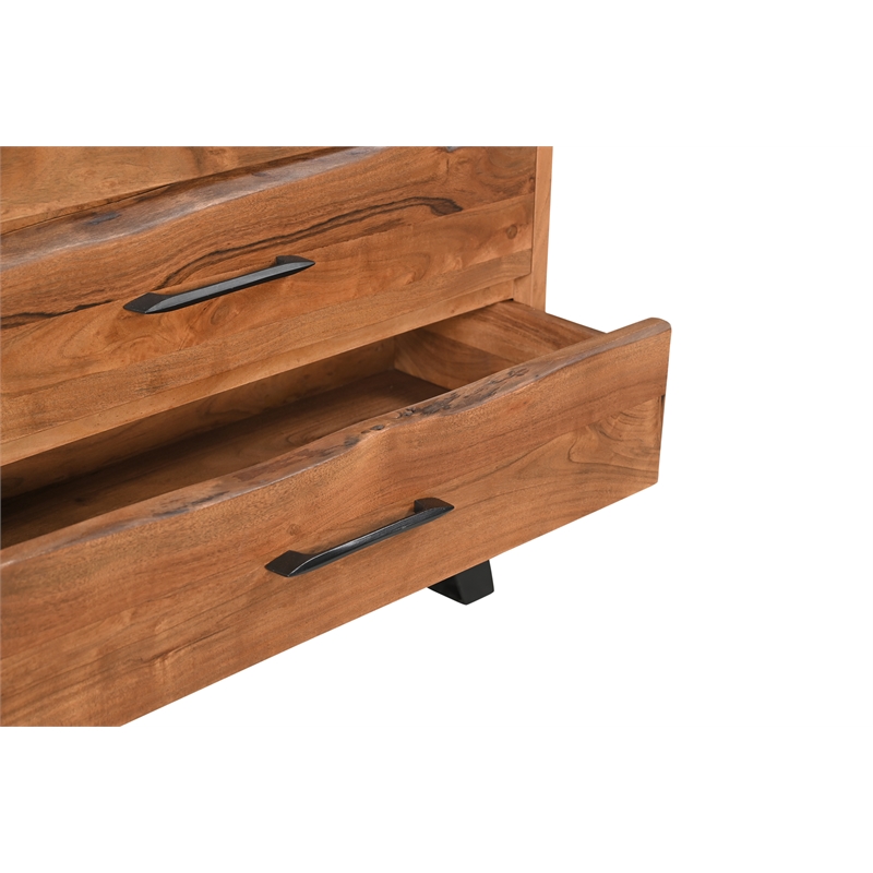Pemberly Row 5-drawer Live Edge Solid Wood Chest in Brown/Black