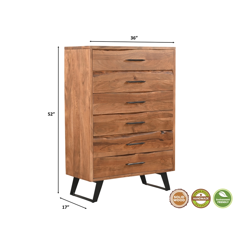 Pemberly Row 5-drawer Live Edge Solid Wood Chest in Brown/Black