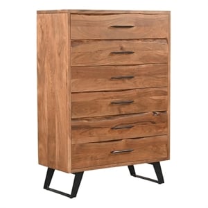 Pemberly Row 5-drawer Live Edge Solid Wood Chest in Brown/Black