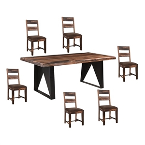 Pemberly Row 7-piece Upholstered Solid Wood Dining Set in Dark Brown