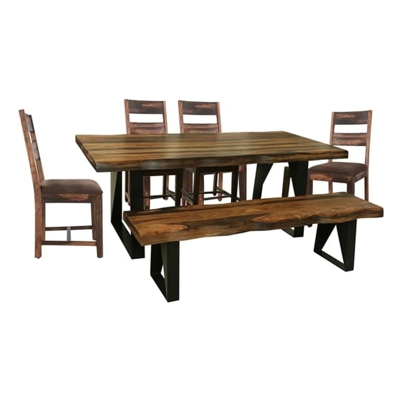 Pemberly Row 6-piece Upholstered Solid Wood Dining Set in Dark Brown