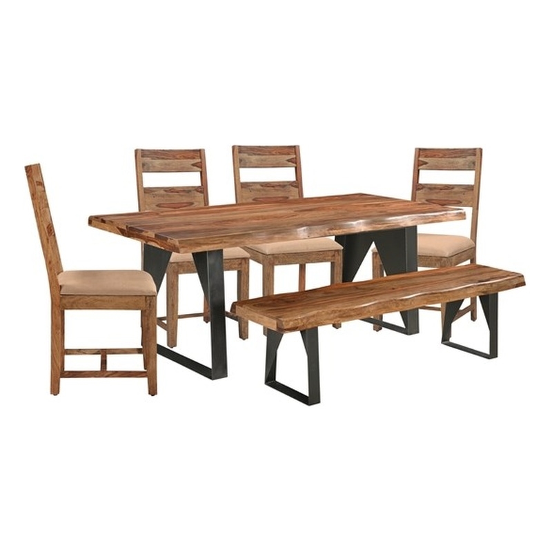 Pemberly Row 6-piece Upholstered Live Edge Solid Wood Dining Set in Brown