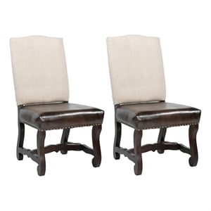 Pemberly Row Solid Wood Dining Chairs (Set of 2) in Beige/Dark Brown