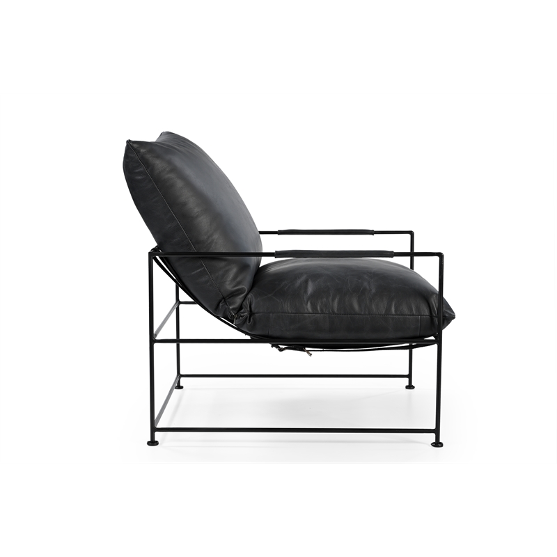 Pemberly Row Contemporary Upholstered Metal Accent Chair in Black