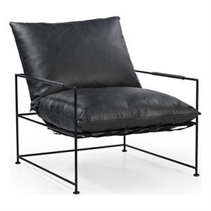Pemberly Row Contemporary Upholstered Metal Accent Chair in Black