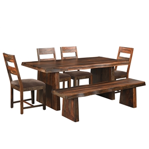 Pemberly Row 6-piece Upholstered Solid Wood Dining Set in Dark Brown