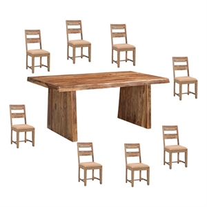 Pemberly Row 9-piece Upholstered Solid Wood Dining Set in Brown