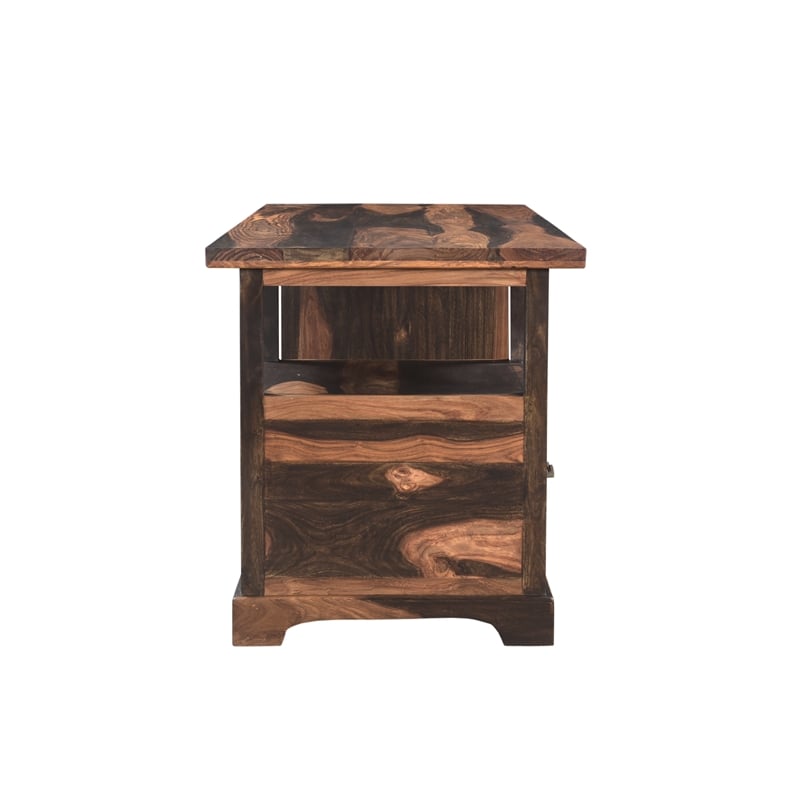 Pemberly Row 2-piece Live Edge Solid Wood Desk Set in Dark Brown