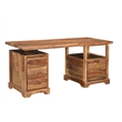 Pemberly Row Mid-Century 2-piece Live Edge Solid Wood Desk Set in Brown