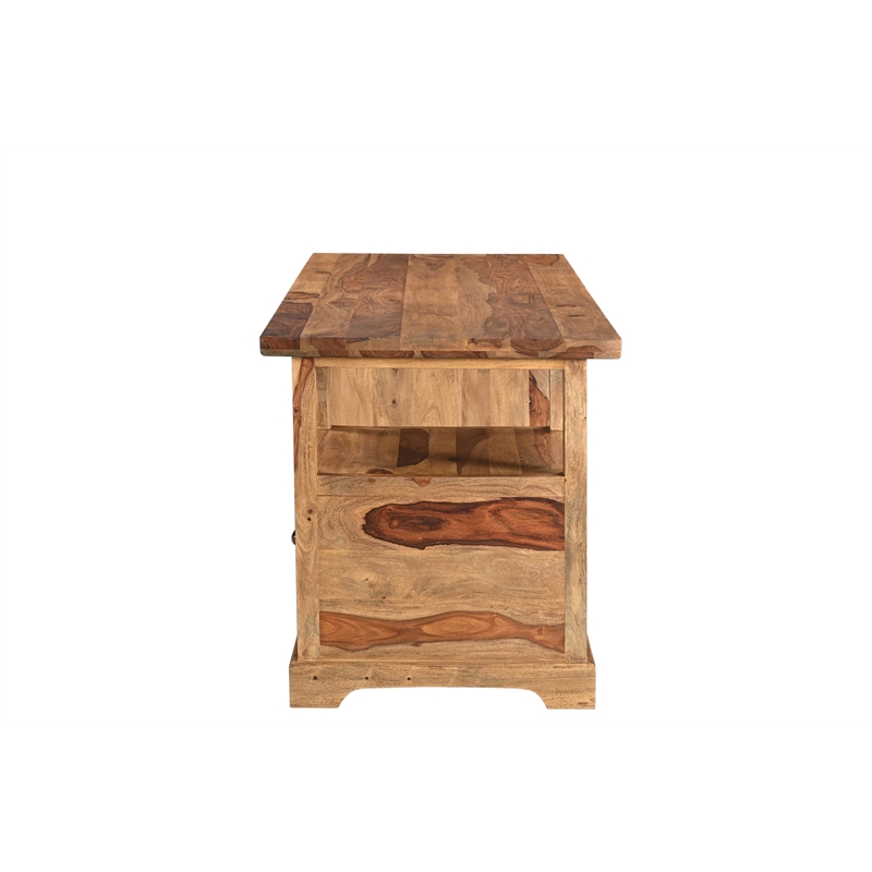 Pemberly Row Mid-Century 2-piece Live Edge Solid Wood Desk Set in Brown