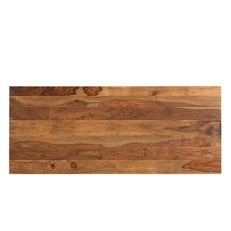 Pemberly Row Mid-Century 2-piece Live Edge Solid Wood Desk Set in Brown