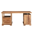 Pemberly Row Mid-Century 2-piece Live Edge Solid Wood Desk Set in Brown