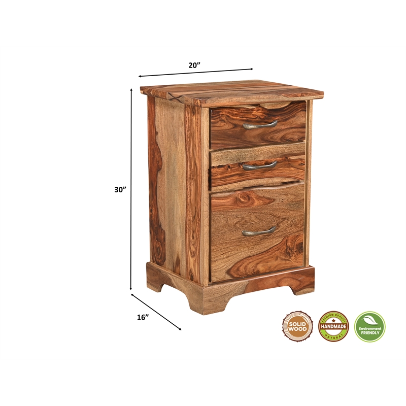 Pemberly Row Mid-Century 2-piece Live Edge Solid Wood Desk Set in Brown