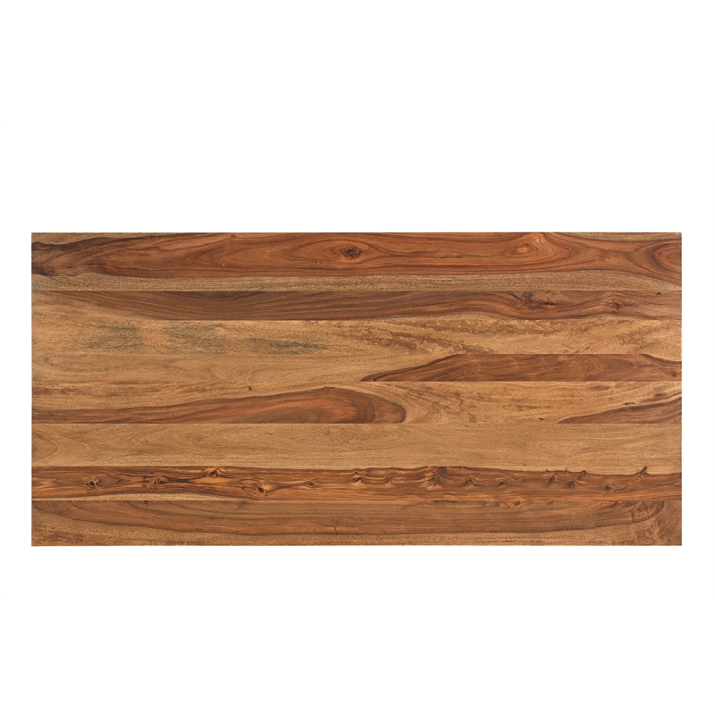 Pemberly Row Mid-Century 2-piece Live Edge Solid Wood Desk Set in Brown