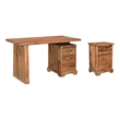 Pemberly Row Mid-Century 2-piece Live Edge Solid Wood Desk Set in Brown