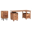 Pemberly Row Mid-Century 2-piece Live Edge Solid Wood Desk Set in Brown