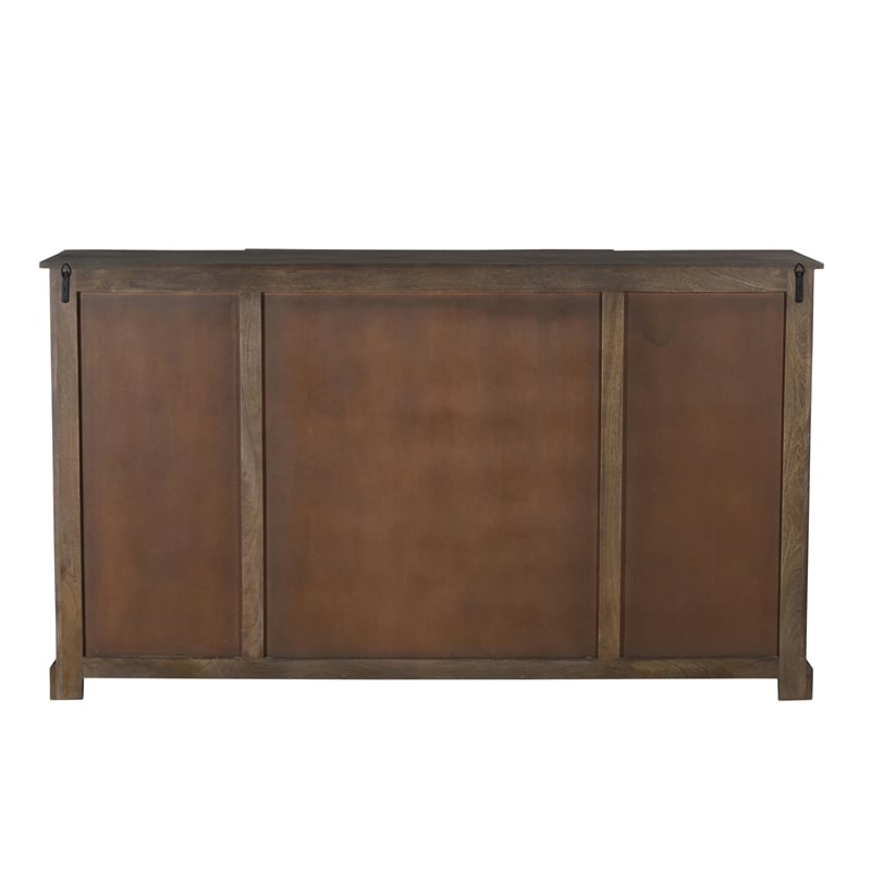 Pemberly Row 4-Door Carved Solid Wood Sideboard in Dark Brown