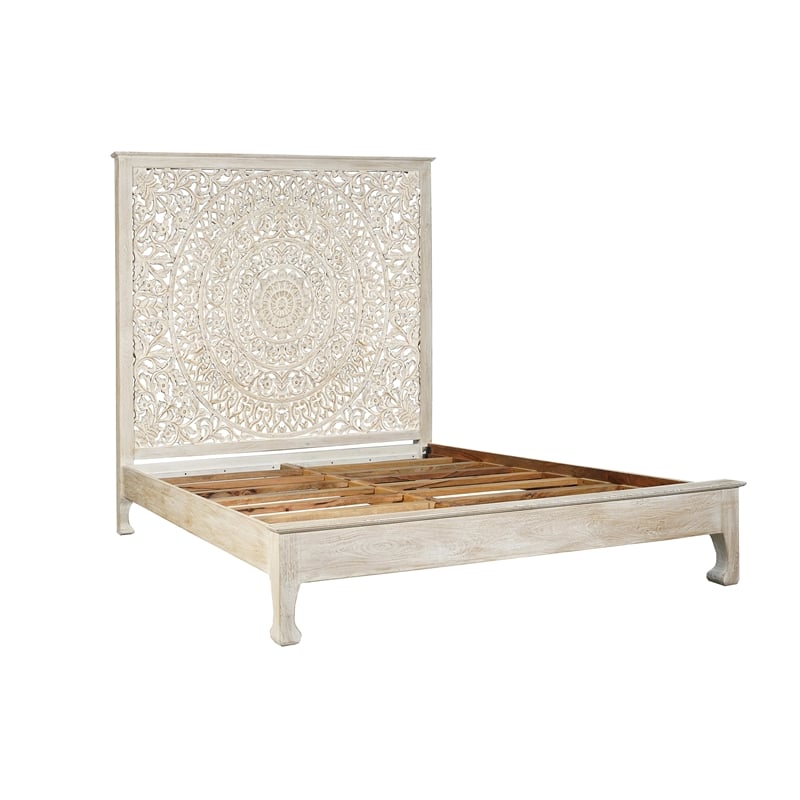 Pemberly Row 3-piece Floral Carved Solid Wood Bedroom Set in White