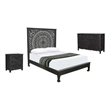 Pemberly Row 3-piece Floral Carved Solid Wood Bedroom Set in Black