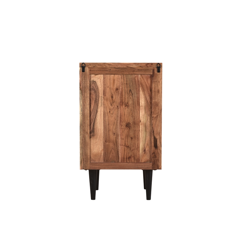 Pemberly Row Mid-Century 2-piece Live Edge Solid Wood Desk Set in Brown