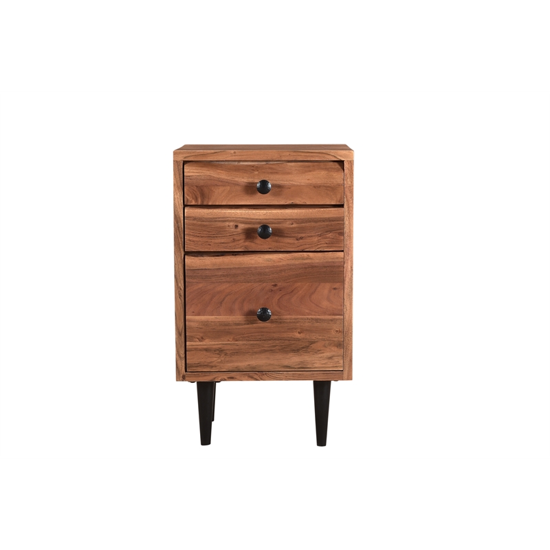 Pemberly Row Mid-Century 2-piece Live Edge Solid Wood Desk Set in Brown