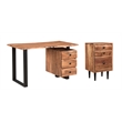 Pemberly Row Mid-Century 2-piece Live Edge Solid Wood Desk Set in Brown