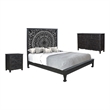 Pemberly Row 3-piece Floral Carved Solid Wood Bedroom Set in Black