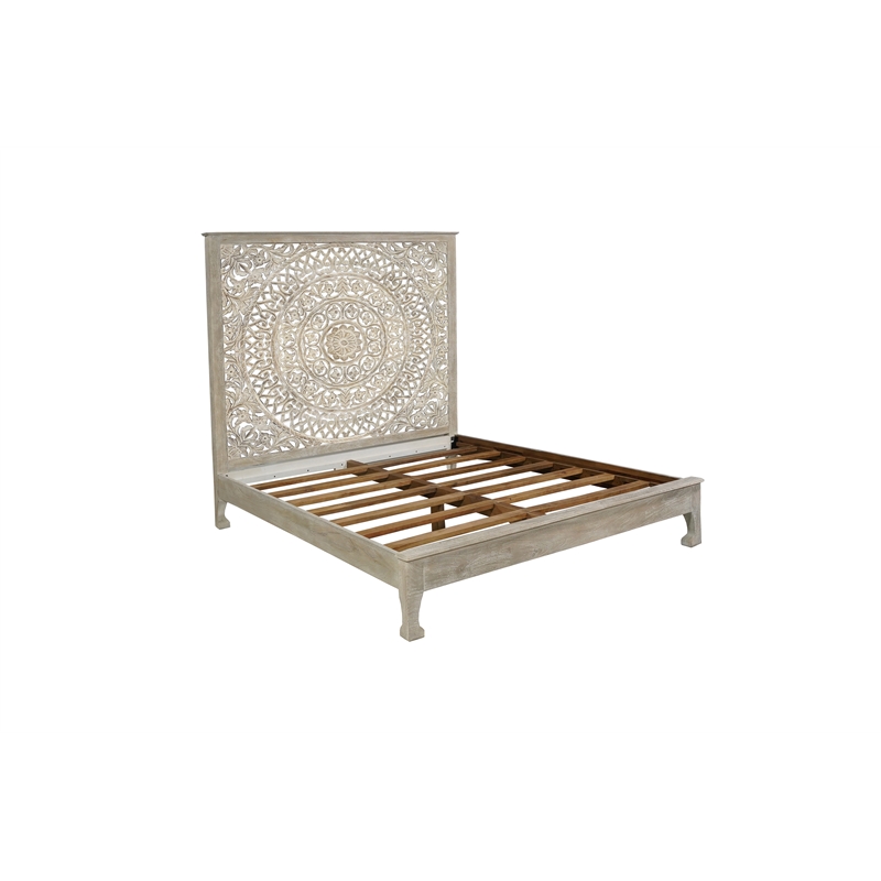 Pemberly Row 3-piece Floral Carved Solid Wood Bedroom Set in Gray